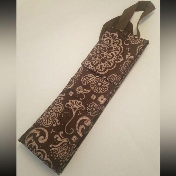 Thirty One 31 Perfect Bottle Thermal Tote Wine Cooler Gift Bag Brown Paisley - Picture 2 of 6